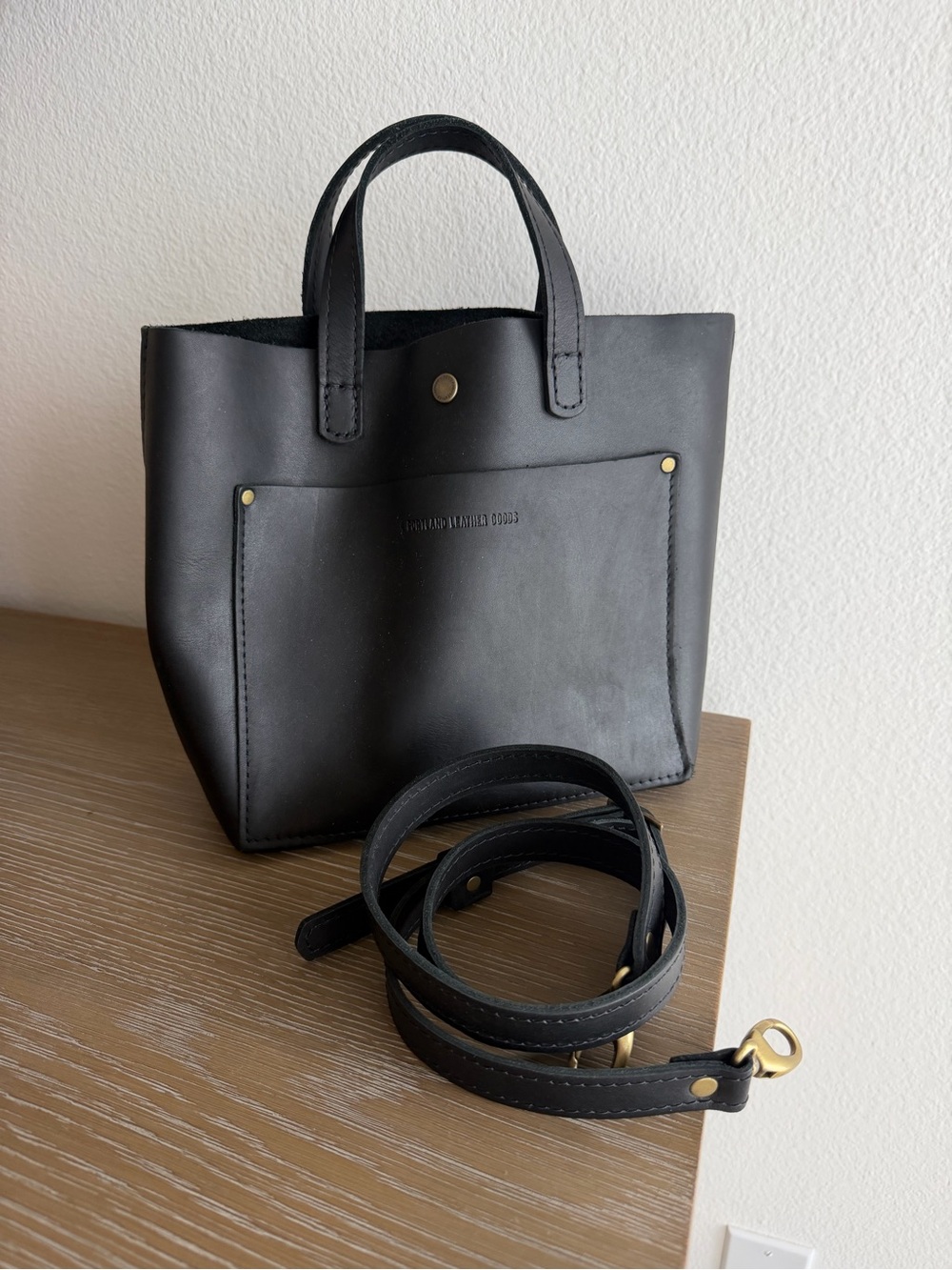 Portland Leather Black Mini Tote with Removable Strap